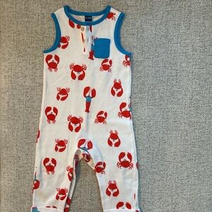 Old Navy White Romper with Red Crab & lobsters, blue trim